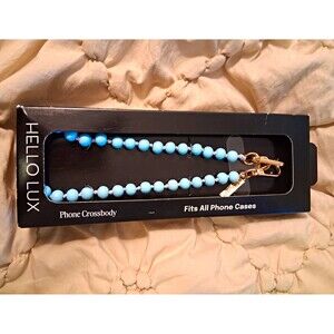 Hello Lux Blue Painted Wooden Bead Crossbody Phone Strap w/ Connector Card